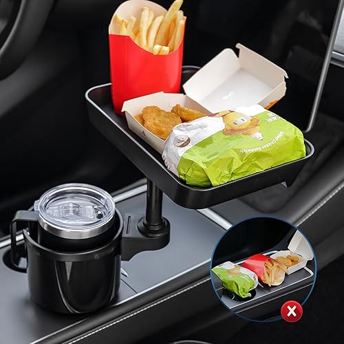 Miniatura 6 de Bandeja portavasos, adaptador expansor de portavasos para automóvil, mesa de bandeja de alimentos de coche de 9.5 pulgadas para comer, artículos
