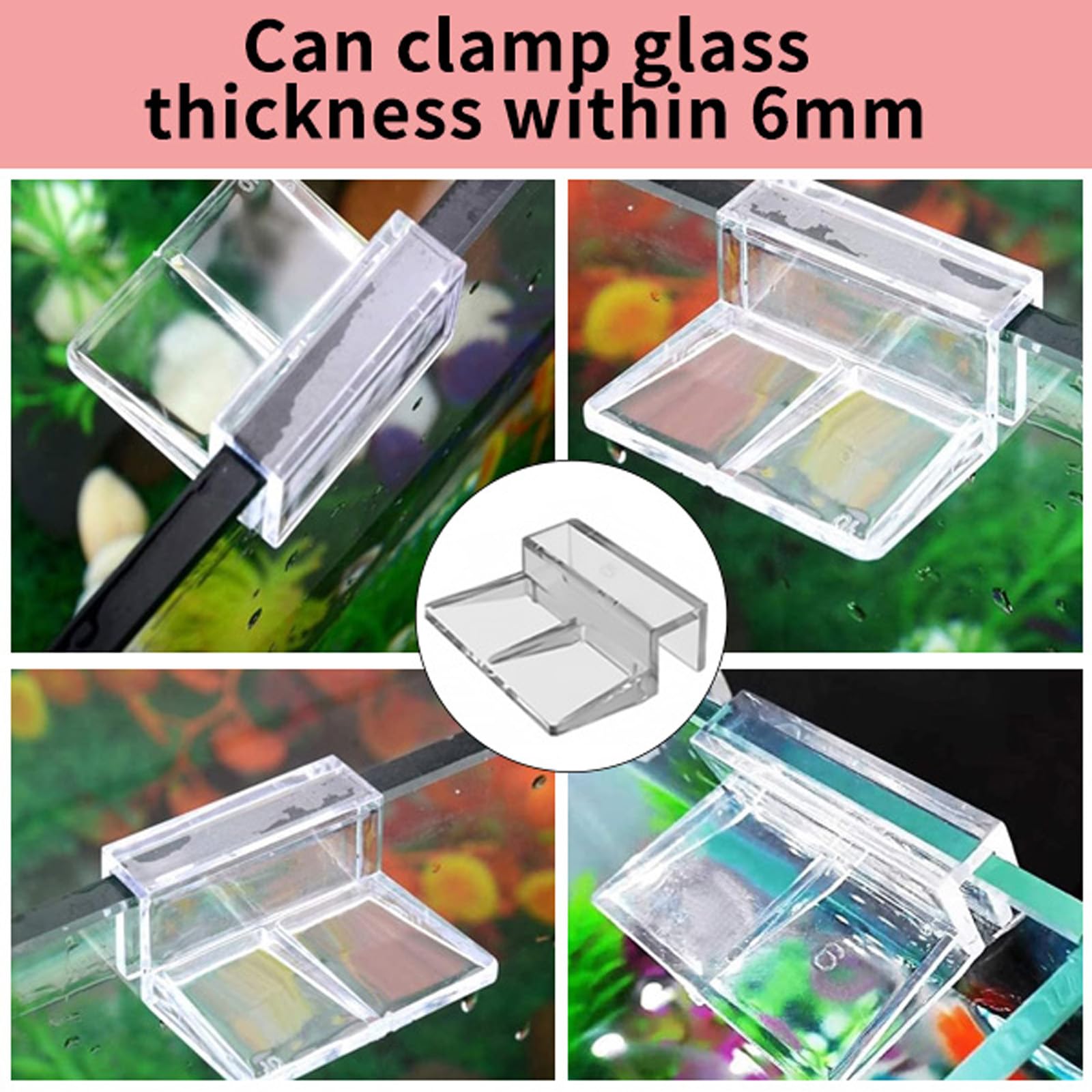 GVSS 6 Pièces Clips de Protection en Verre pour Aquarium Convient pour Verre 6mm, Support d'Aquarium Acrylique,Clips de Support d'Aquarium,Clips pour Couvercle d'Aquarium