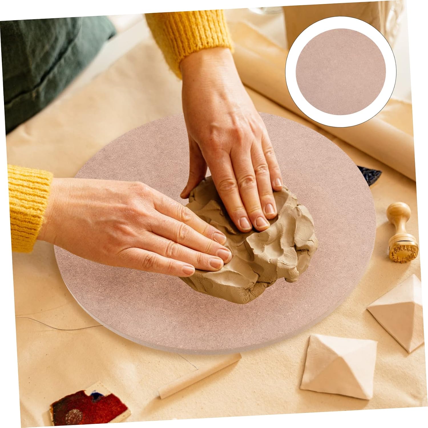 Tofficu Wooden Pottery Clay Sculpture Base Plate for DIY Crafts Portable Crafting Tool for Artists for Clay Modeling and Sculpting Projects
