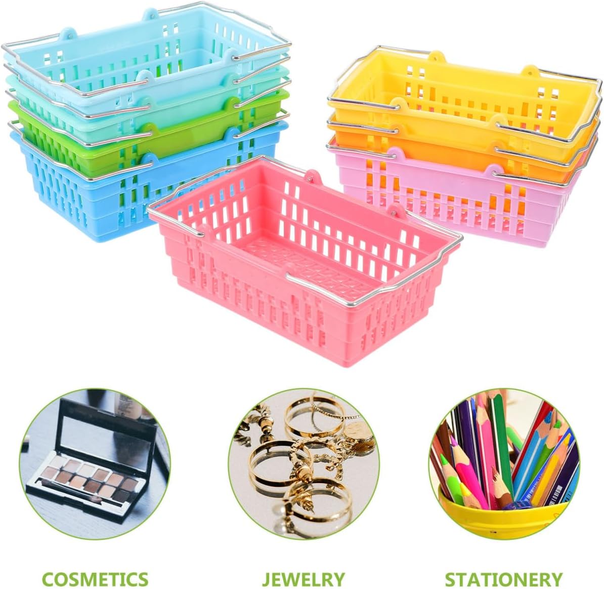 Hemoton Mini Storage Basket 4.53X2.95X1.57 Inch Portable Plastic Organizer with Handle for Stationery Storage Organizer and Art Supply Holder