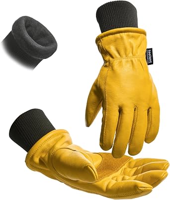 toolant Winter Insulated Leather Work Gloves for Men, Ribbed Cuff