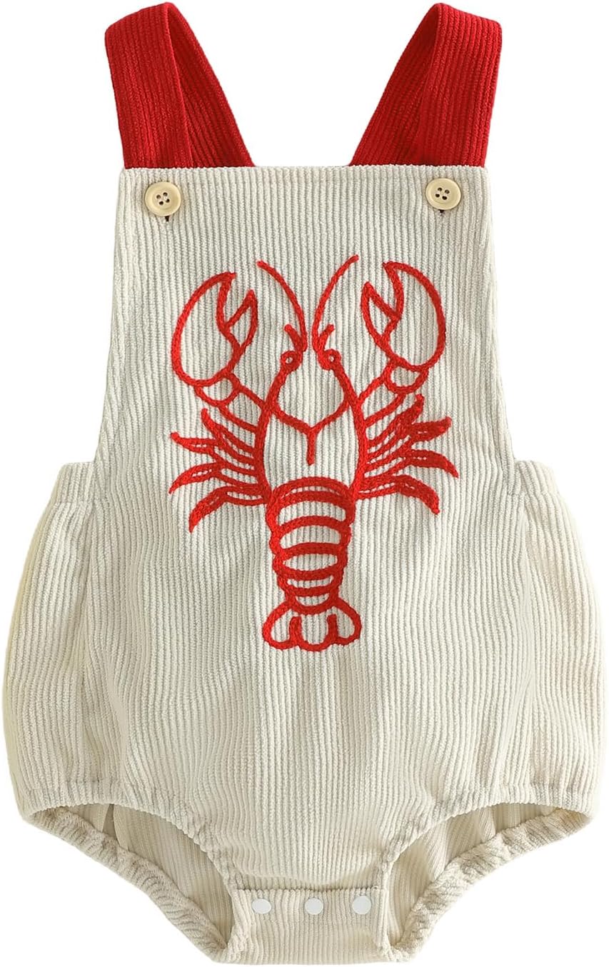 Newborn Baby Boy Girl Summer Clothes Crawfish Tractor Sleeveless Overalls Bubble Romper Corduroy Backless Bodysuit