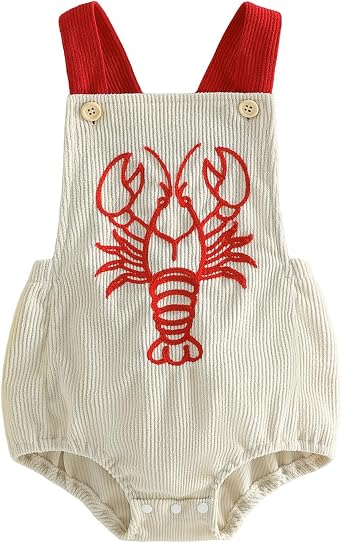 Baby Boy Girl Summer Outfit Cute Crawfish Embroidery Sleeveless Romper Lobster Overalls Newborn Infant Clothes