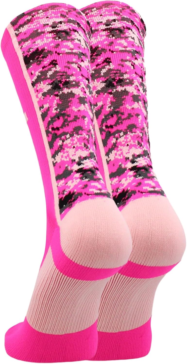 MadSportsstuff Pink Ribbon Breast Cancer Awareness Socks for Football Basketball Digital Camo Crew for Boys Men Youth Adult