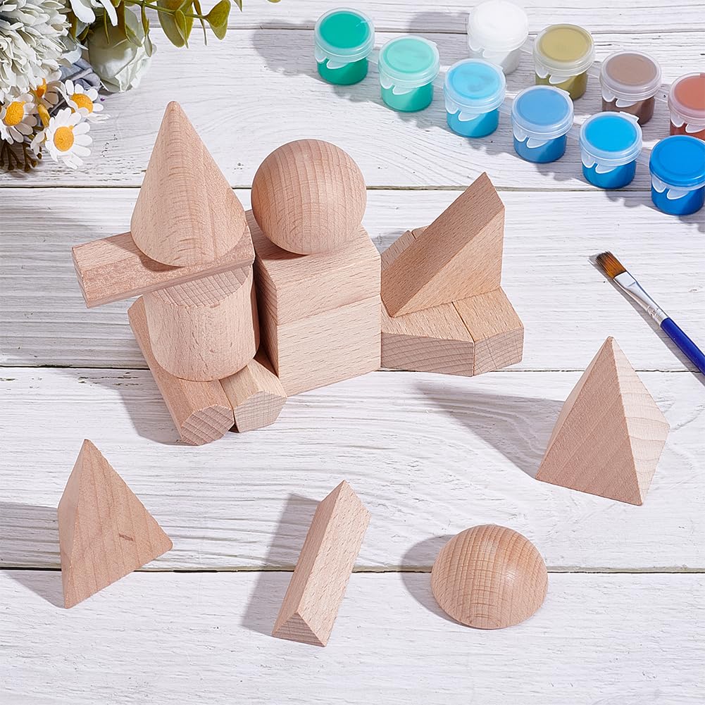 NBEADS 30pcs 3D Shapes Geometric Solids, Wooden Craft Blocks Cylinders Wooden Geometric Shapes Math Learning Geometry Manipulatives for, Mixed Size - Image 4
