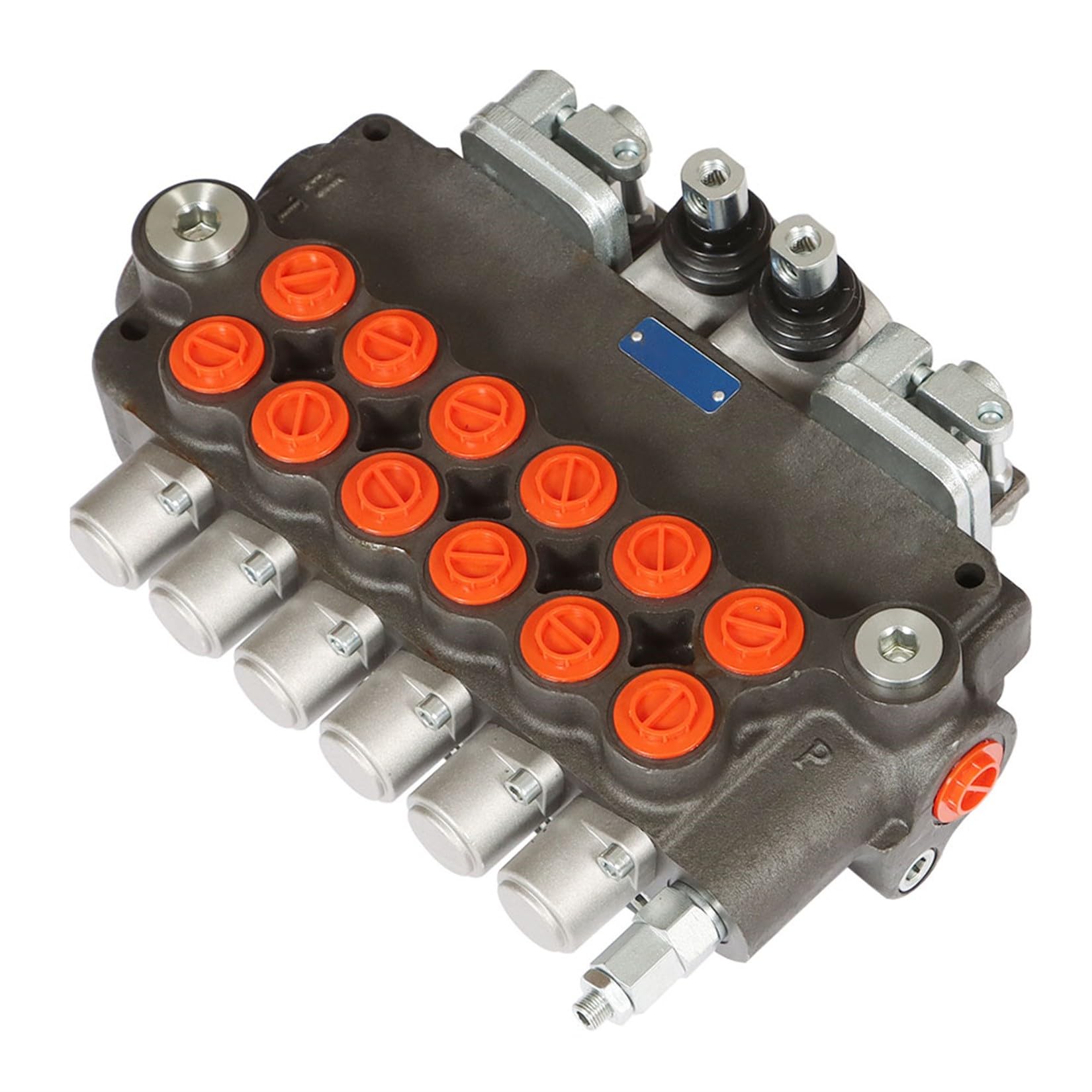 Distributeur hydraulique à Double Effet, 6 tiroirs, 21 GPM, 3625 PSI, Ports SAE, pour Petits tracteurs, tracteurs, chargeuses et fendeuses de bûches.