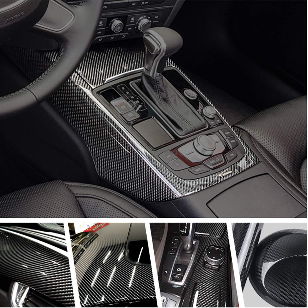 Anpro Vinilo Fibra Carbono 6D, Vinilo Coche 3M x 0.3M Vinilo Moto Película Pegatina Autoadhesiva Impermeable para Coche Motocicleta Móvil - Negro