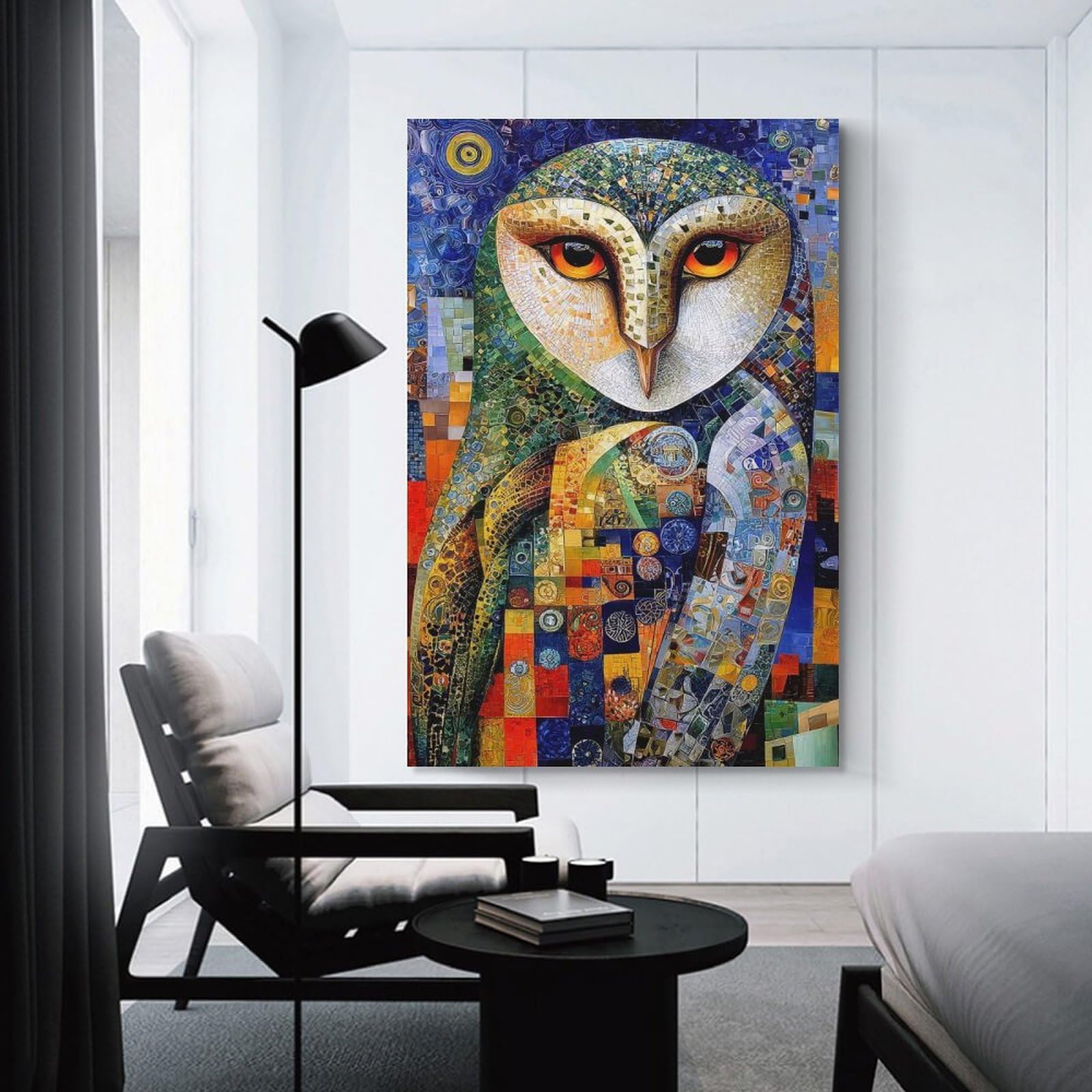 Junmoney Mosaic Owl Portrait Canvas Wall Decor, 24x36inch(60x90cm), for Apartment Walls, Studios Or Work Areas, Decorative Canvas Decor for Home Updates
