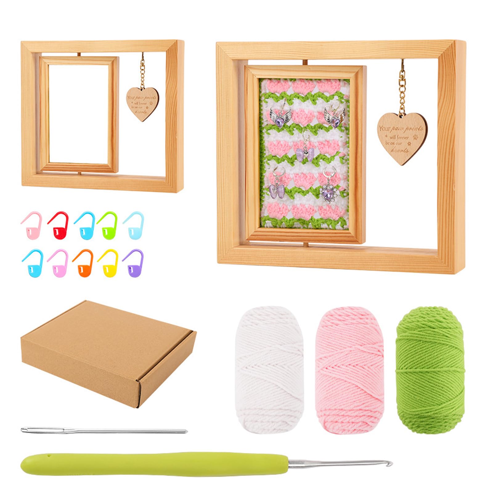 HZGFNBZ Crochet for Beginners Wood Frame Yarn Hook & Step-by-Step Guide Home Decor Stress Relief Craft Set