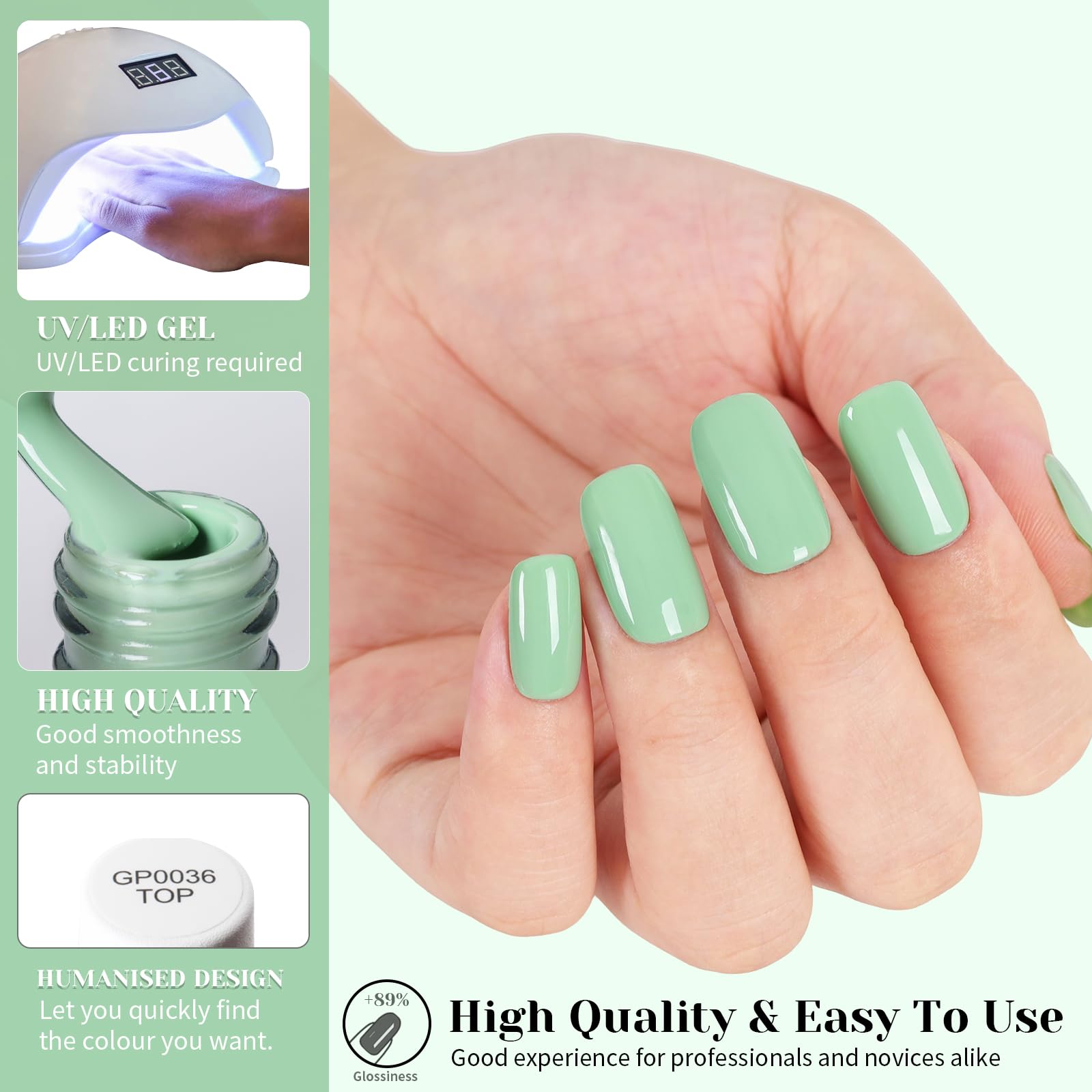 TUTUYU Smalto Gel per Unghie Verde Salvia, 12 ml Soak Off UV LED Lampada Smalto Gel Verde