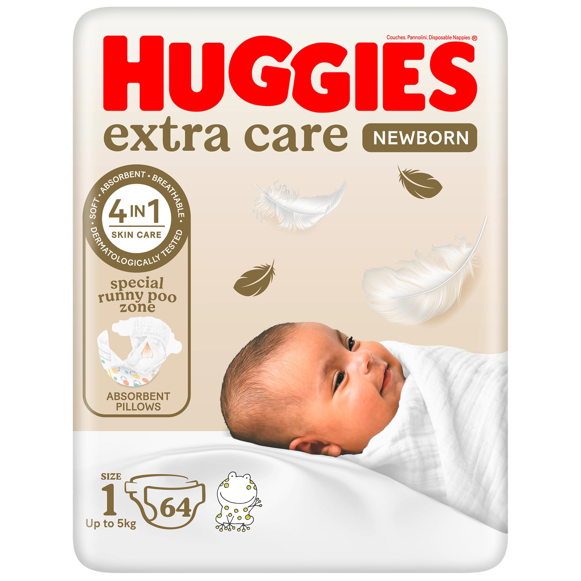 Huggies Extra Care Newborn, Size 1, Up to 5 kg, Jumbo Pack, 64 Diapers
