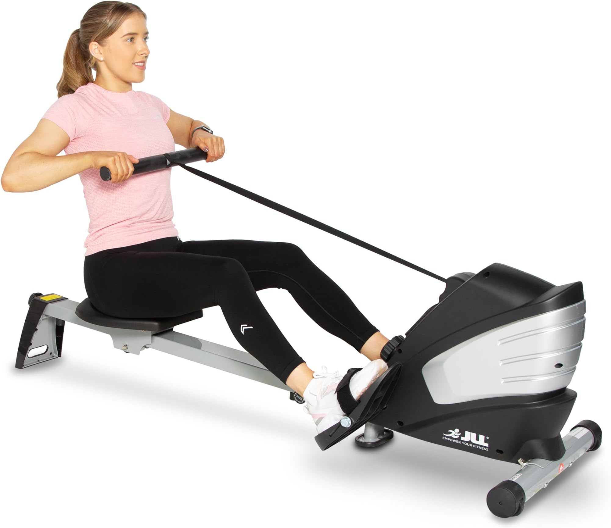 JLL® R200+ Home Rowing Machine, 2024 Model Rowing Machine Fitness Cardio Workout with Adjustable Resistance, Advanced Driving Belt System, 12-Month Warranty, Black and Silver Colour