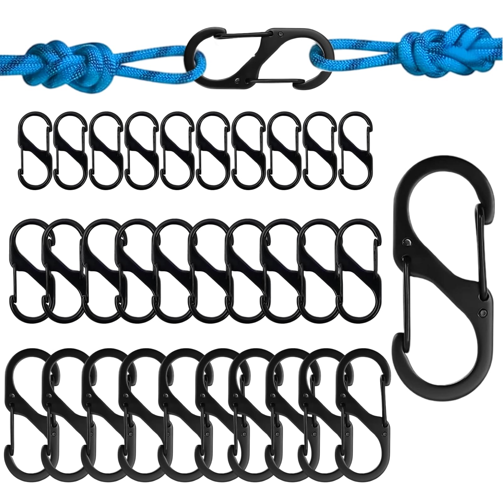 30 Pcs S Small Carabiner Keyring Clip, 3 Sizes Dual Spring Opening Keychain Clip, S Ring Locking Carabiner Buckle Double Clips Hook for Outdoor Hiking Fishing Camping Traveling