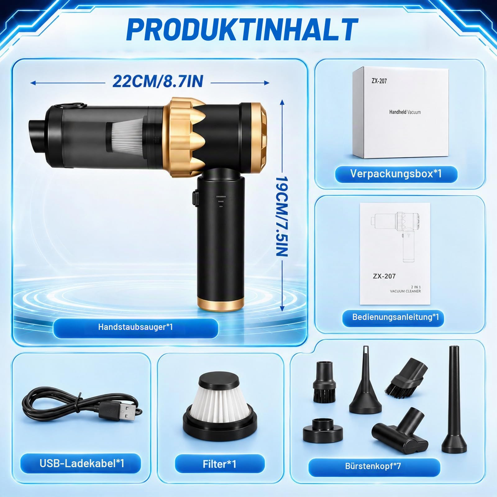 Handstaubsauger Akku Autostaubsauger Auto Stark, Mini Staubsauger Kabellos 26000Pa 4-in-1, Car Vacuum Cleaner Air Duster, Tragbar, Leicht und Wiederaufladbar für Auto, Zuhause und Haustiere
