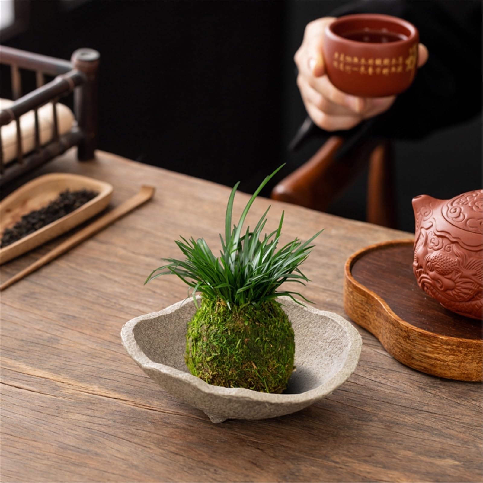 Sottovasi per Fiori Piattino for Fiori con Vassoio in Ceramica Texture Imitazione Pietra Vaso