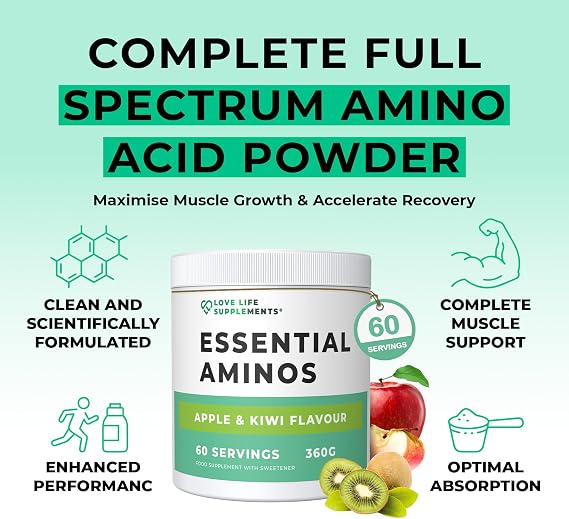 Essential Amino Acids EAA & BCAA Powder, Apple & Kiwi, 60 Servings