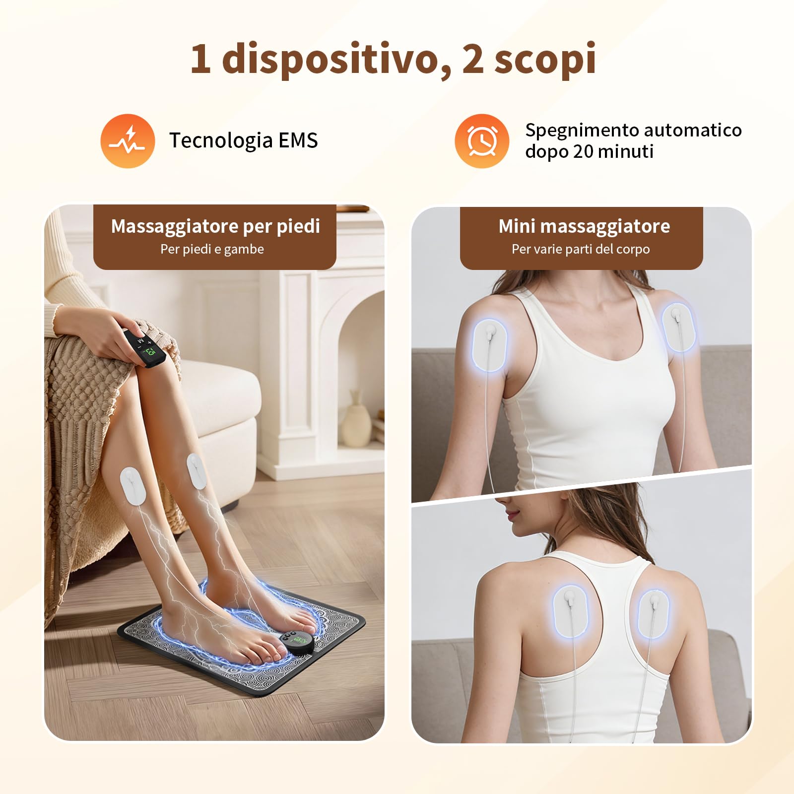 Tappetino per massaggiatore plantare EMS, massaggiatore elettrico per piedi EMS per la circolazione sanguigna e sollievo dal dolore, massaggiatore pieghevole per piedi e polpacci con 12 modalità e 19