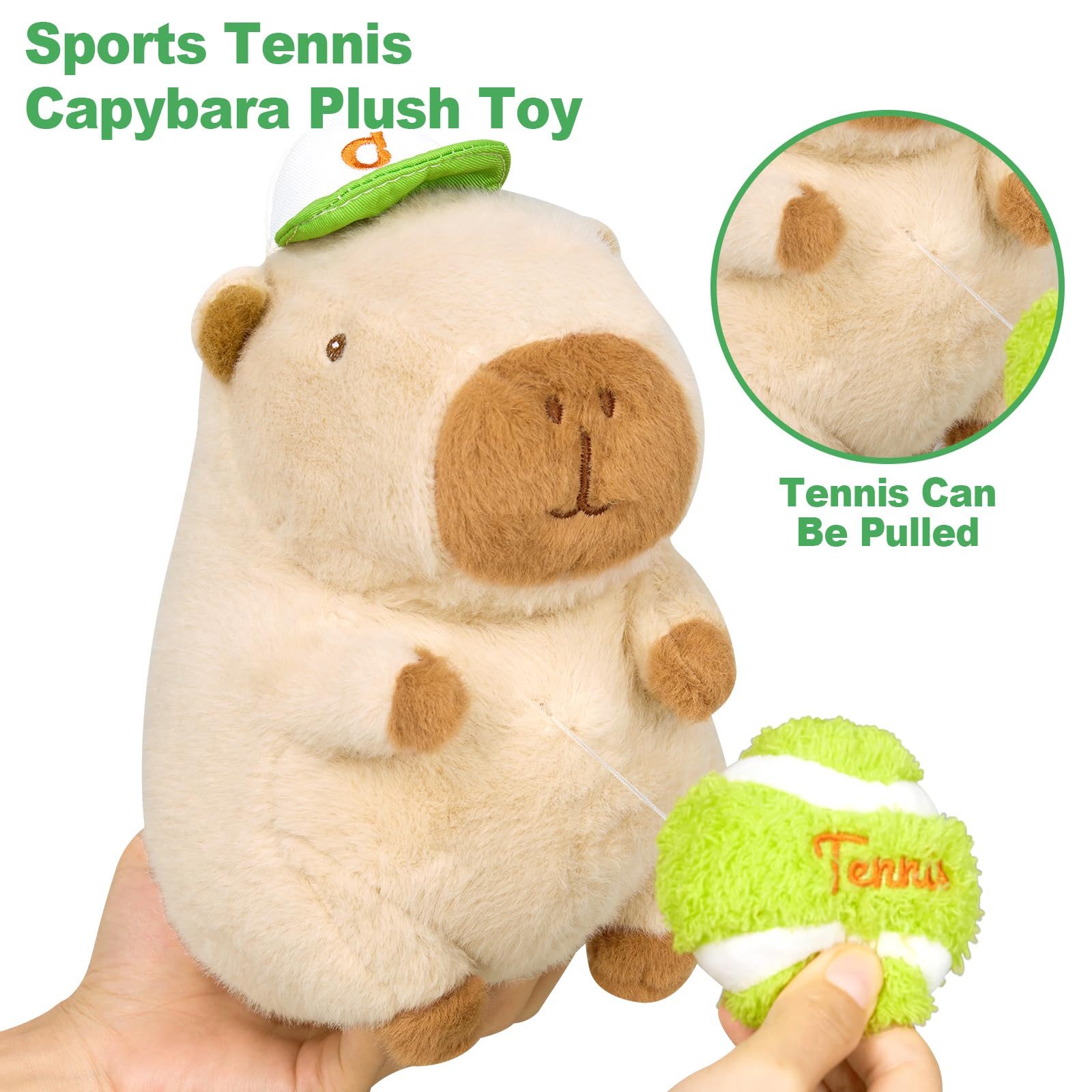 shownicer Peluche Capibara, peluche animale di stoffa Kawaii Capibara, cuscino in peluche, giocattolo cuscino da lancio, regalo per bambini e bambine dai 3+ anni (Tennis, 25 cm)