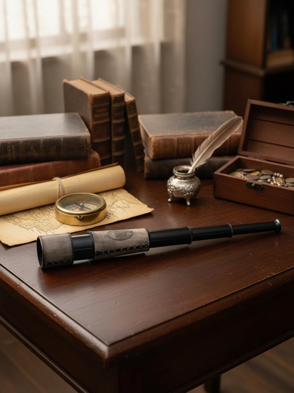 Vintage Brass Spyglass Telescope Handheld Nautical Telescope with Leather Grip, Antique Maritime Decor & Functional Viewing Scope for Travel, Gifting & Home Office