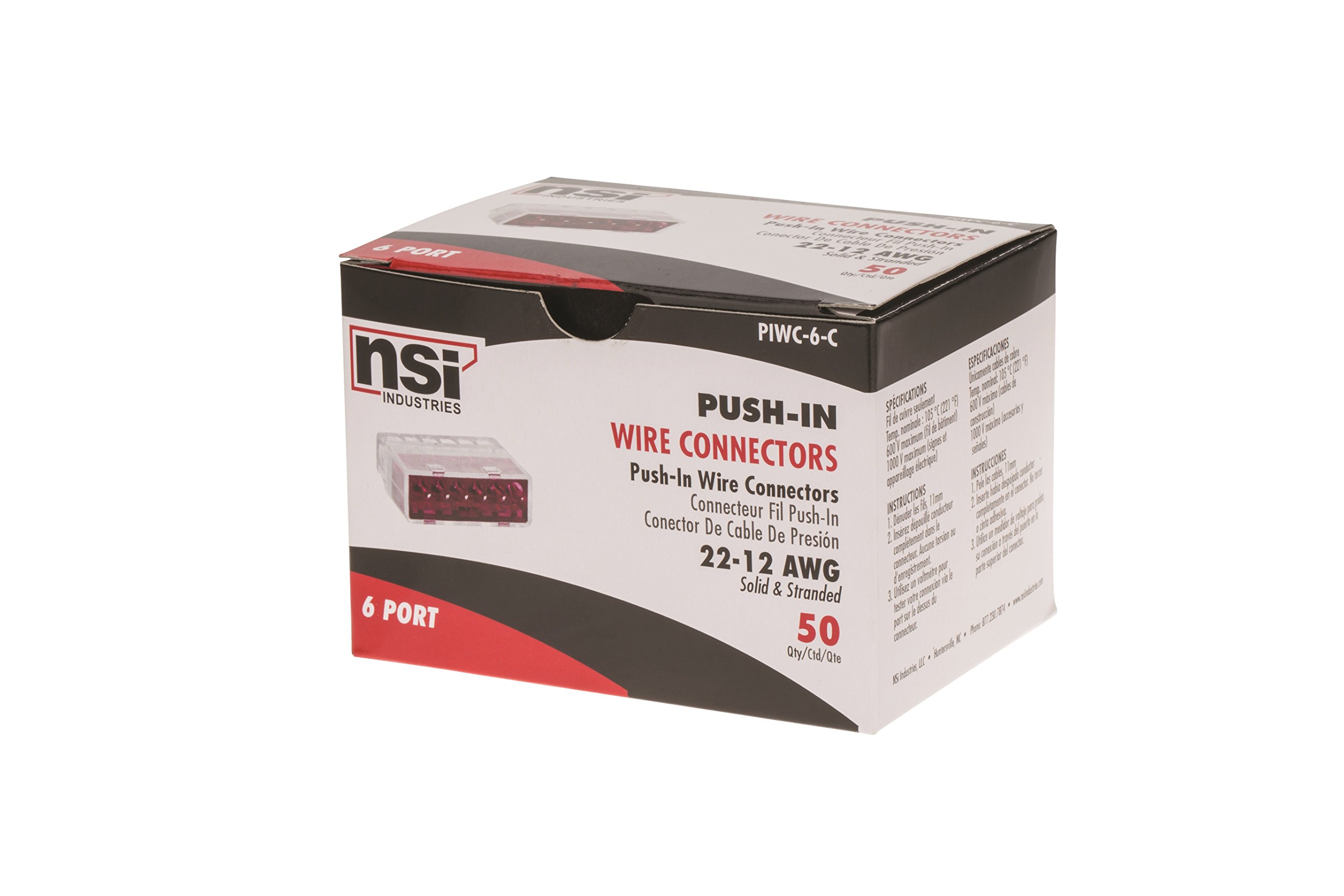 NSi Industries, LLC Easy-Twist Push-In Wire Connector, 4 Wires, Clear (Box of 75) - PIWC-4-C