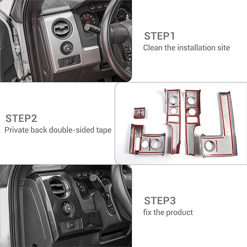 Miniatura 6 de para F150 Kit de molduras interiores de fibra de carbono, cubierta del panel de instrumentos y interruptor de faro delantero bisel cubierta para