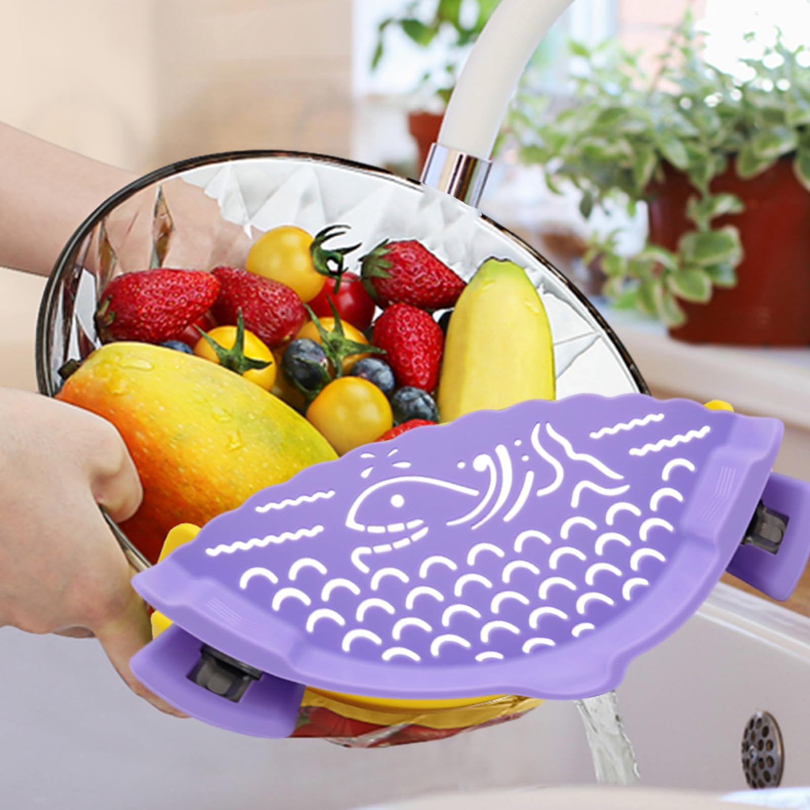 Hervimo Colino per pasta, con clip per pentole, in silicone, per alimenti, scolino a mani libere, gadget da cucina, resistente al calore per pasta spaghetti e carne (grigio scuro