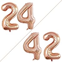 Vista 20 de GOER Globos con el número 80 para decoraciones de fiesta de cumpleaños número 80, globos de helio de aluminio jumbo de 42 pulgadas para 80 Oro rosa