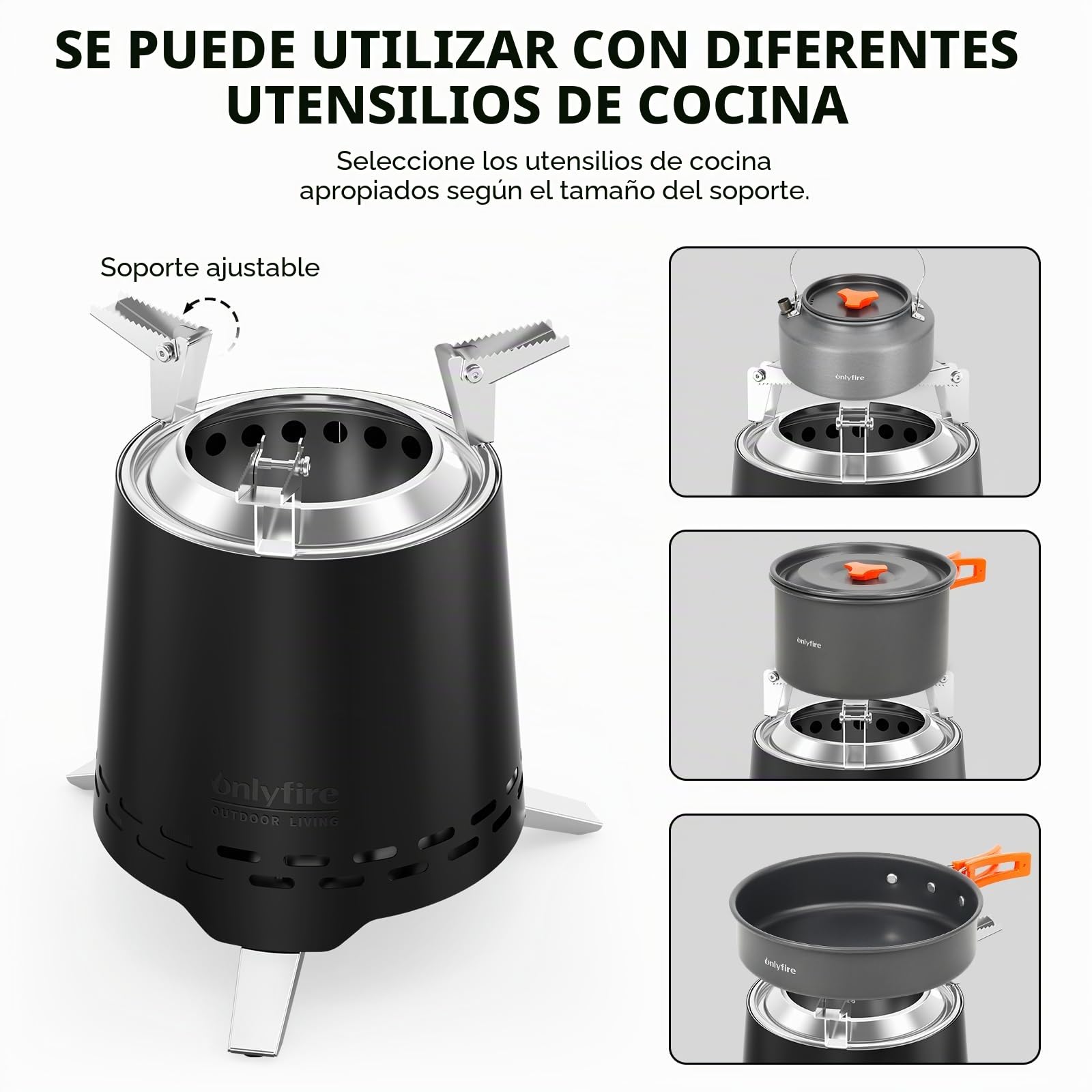 Onlyfire 16,5 cm Brasero sin Humos de Mesa, Mini Brasero Portátil con Soporte para Macetas y Bolsa de Transporte, para Acampar Al Aire Libre Tailgating Patio Trasero, Acero Inoxidable, Negro