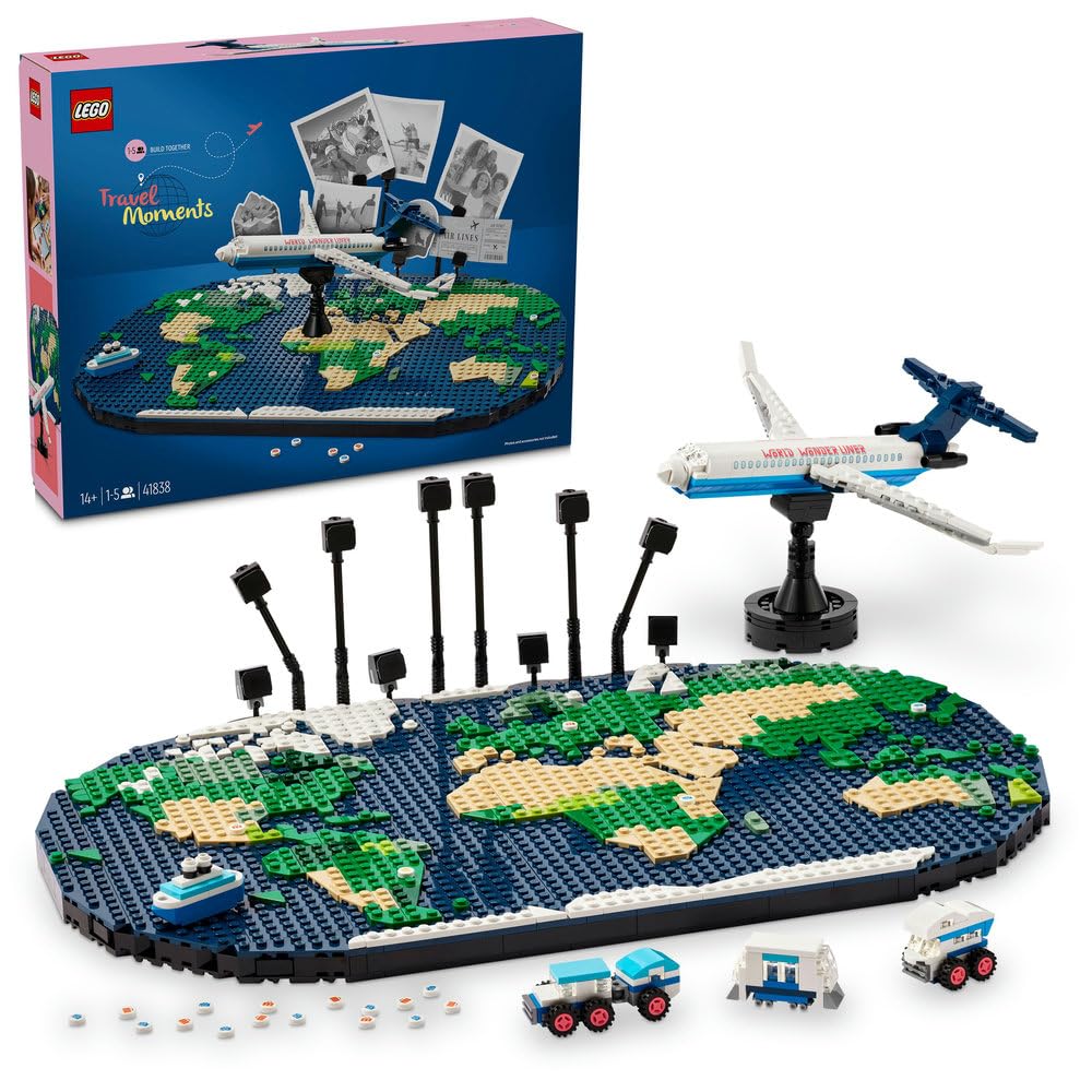 LEGO Wspomnienia z podróży, Zestaw Kreatywny dla Całej Rodziny, Mapa Świata do Zbudowania, Ciekawa Dekoracja Ścienna i Ozdoba do Salonu, Pomysł na Prezent dla Nastolatków i dla Podróżników, 41838