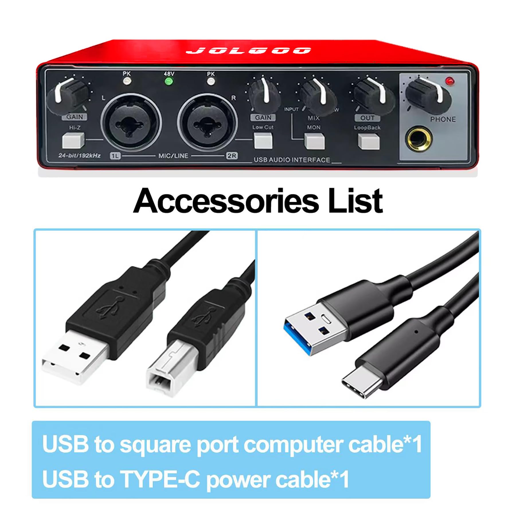 Interfaccia audio USB, scheda audio Plug & Play a 24 bit/192 kHz rossa per registrazione - XLR/Line In, uscita cuffie, bassa latenza, compatibile con PC, Mac, smartphone