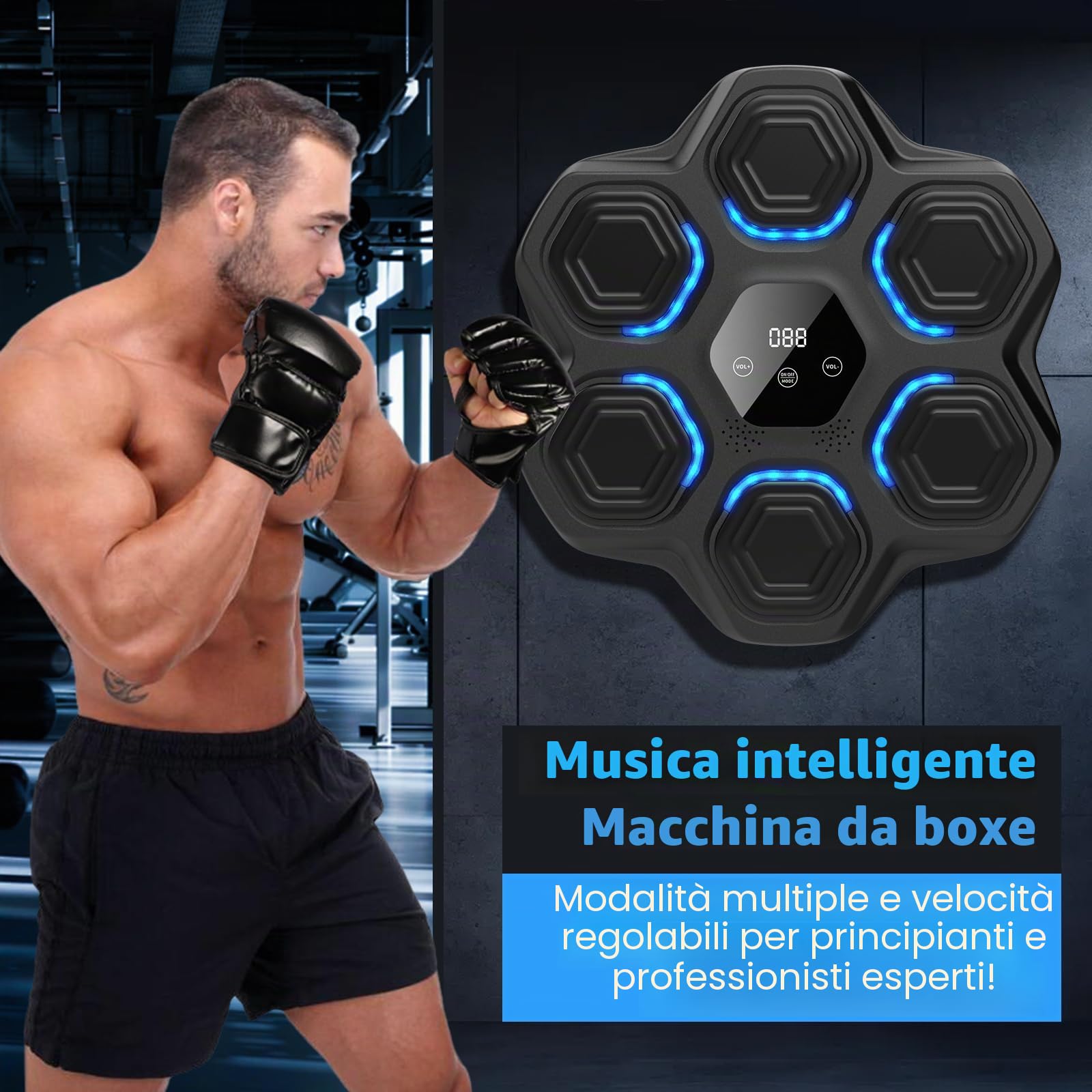 Macchina da Pugilato Musicale per Adulti Beatpunch Macchina da Boxe da Parete Musicale con Luce a LED e Guanti da Boxe, Beat Pugno Macchina Musicale per Adulti/Bambini, Articoli per l'allenamento per