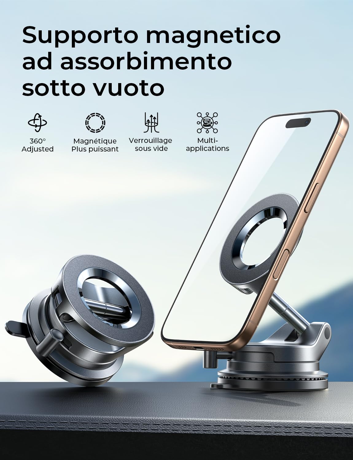 LISEN Supporto Cellulare Auto Magsafe con Ventosa, [89+LBS potenza di aspirazione & 2800 gf magnete più forte], Supporto Magnetico per Cellulare Auto per iPhone 16 15 14 13 12 Pro Max，Nero