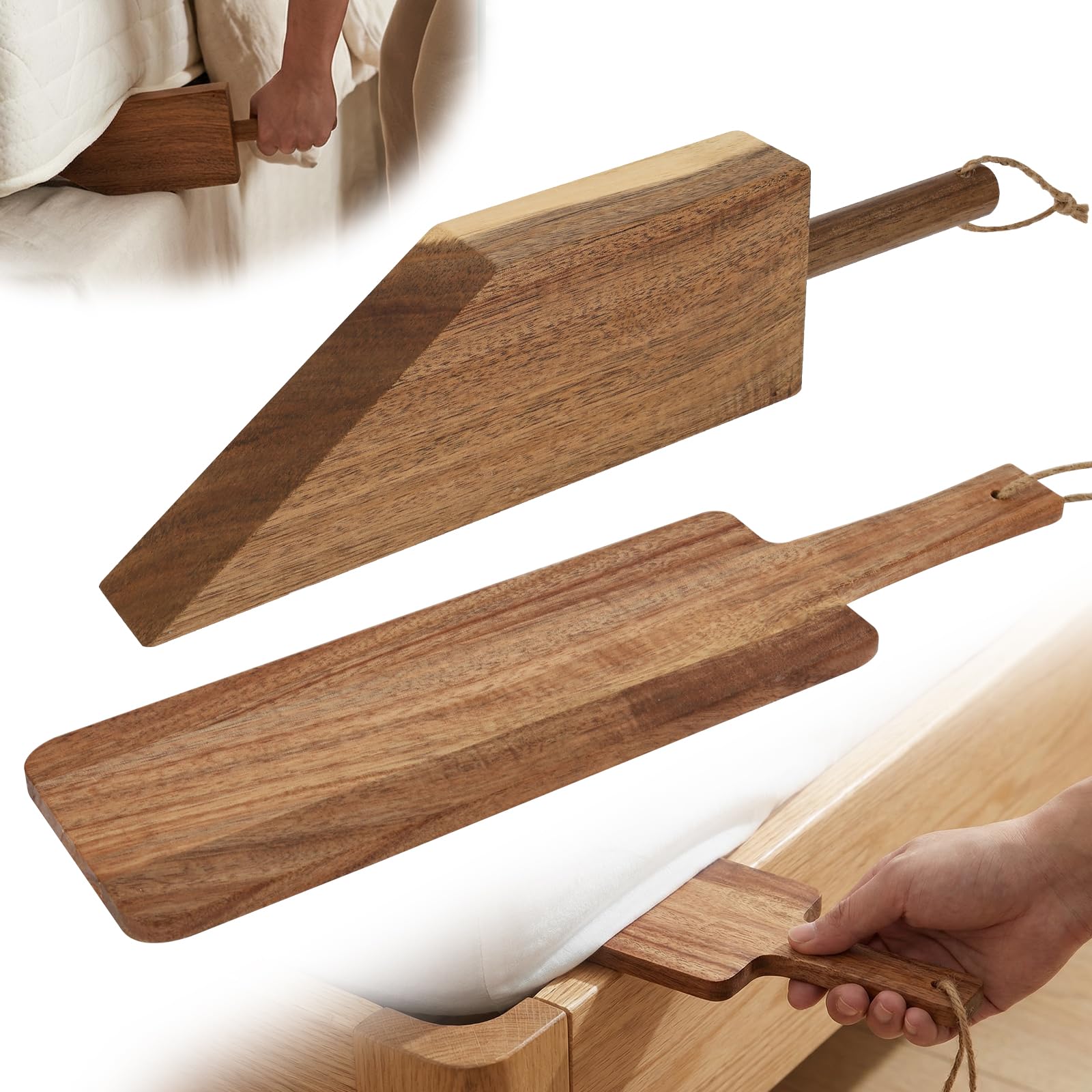 KOUISYY Wood Mattress Lifter Tool, Bed Maker Tool, Easy Lever-Action Lift Comfort Grip, Mattress Wedges Elevator,Bed Sheet Tucking Paddle for Seniors Caregivers Housekeepers Sheet Tucking