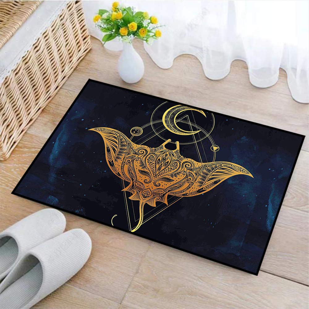 Non-Slip Bathroom Mat Machine-Washable,Psychedelic,Mystic Alchemy Symbol Hidden Sign of Universe Holy Science Artful Image,Navy Orang,Bath mat Polyester Absorbent Soft Bedroom Bathroom Rug 40 x 60cm