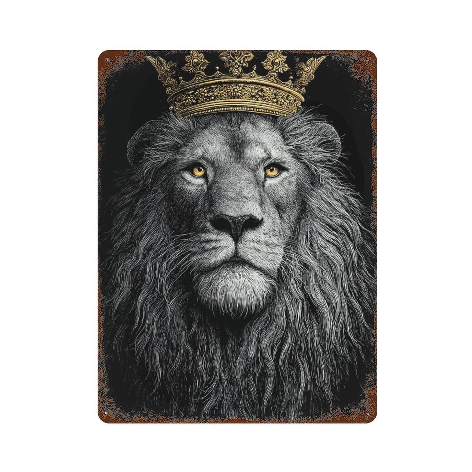Royal Lion King Crown Illustration Rustic Tin Plaque 15.7"x11.8", Industrial Home Decor for Pub, Kitchen And Man Cave Decor