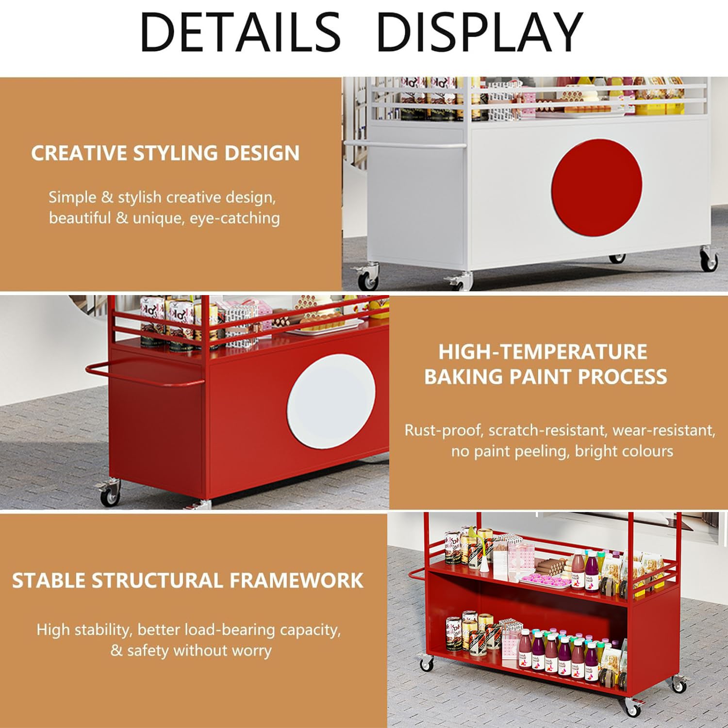Carrello portavivande con tettoia resistente alle intemperie, chiosco venditore ambulante per catering, feste, mercati, piccole imprese, uso esterno (200 cm, giallo)