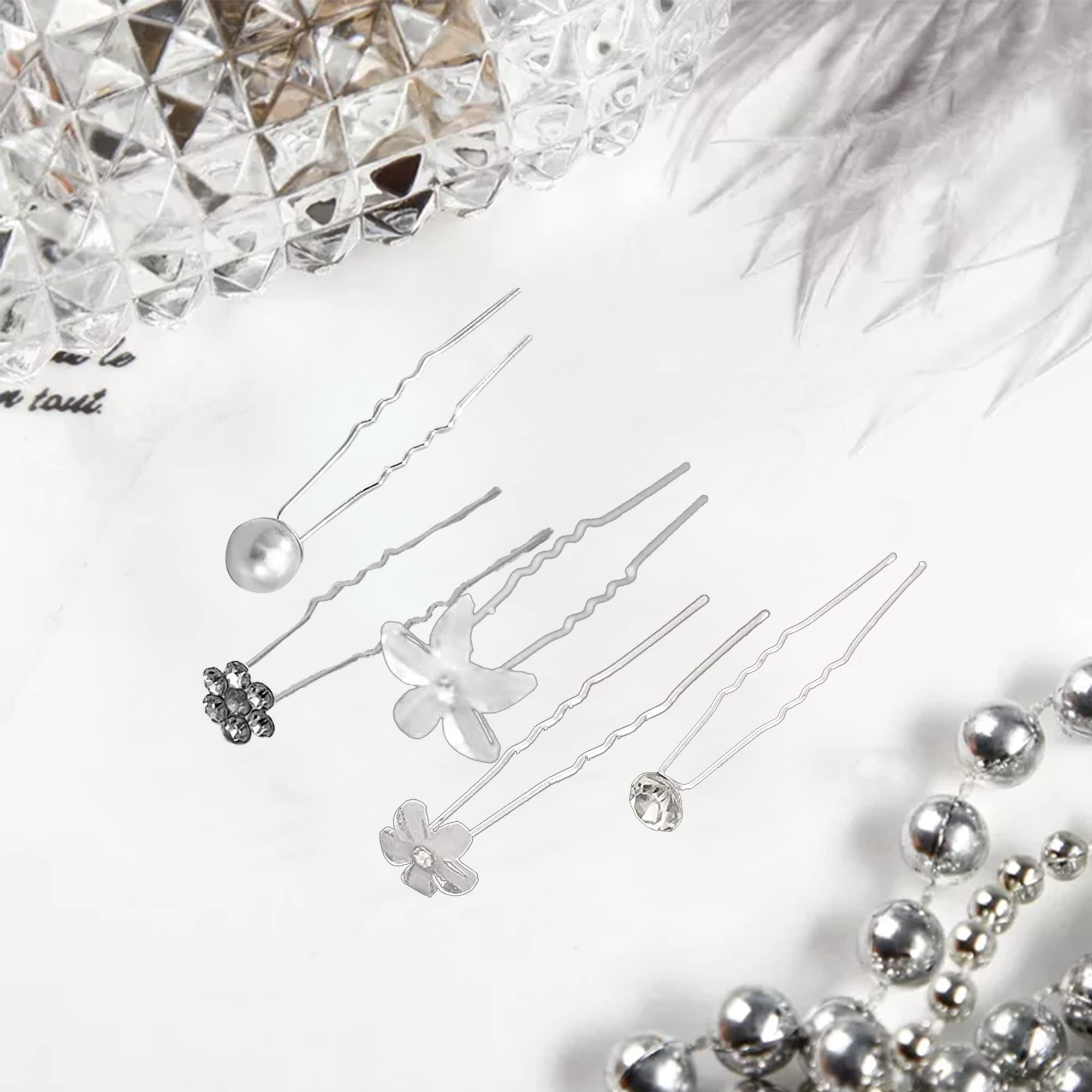 Crystal Pearl U Shaped Hair Pins 30Pcs for Women Wedding Diamond and Diamante Hair Clips for Girl, Black - Image 4