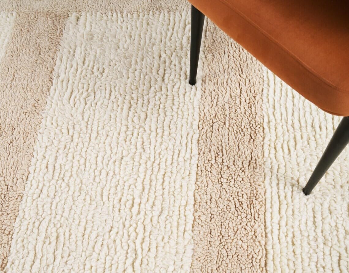 Hand Woven Cream and Beige Rectangular Wool 52 Pounds Modern Textured Living Room Area Rug 8.0x10.0