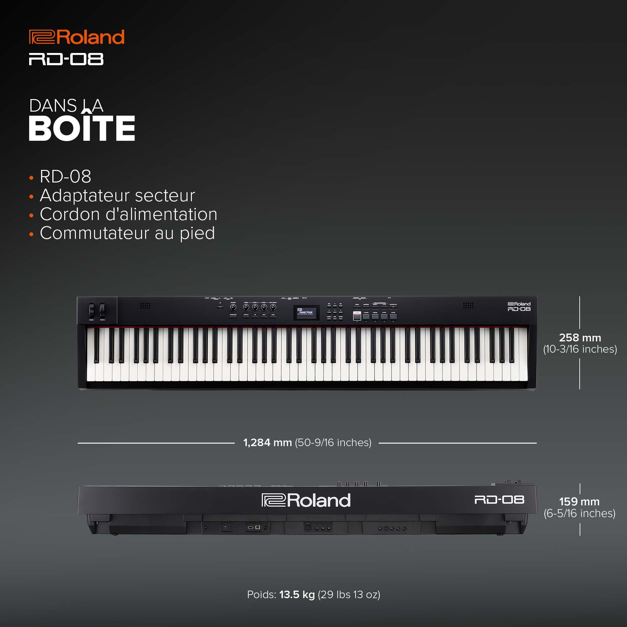 Roland Piano de scène RD-08 | Sons et jouabilité authentiques | Modèle épuré | Clavier PHA-4 88 touches lestées | Fonctions extensibles | Plus de 3000 sons