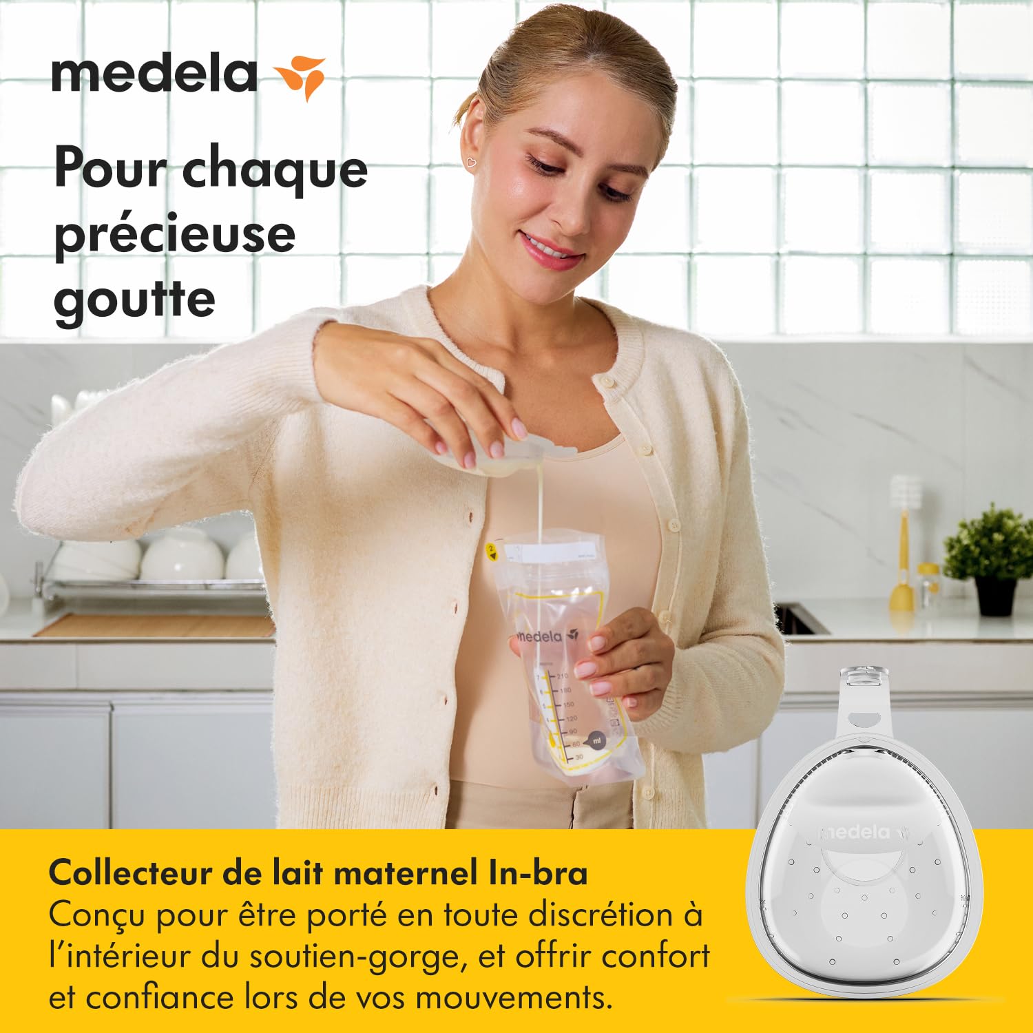 Medela collecteur de lait maternel In-bra, étanche et facile à porter, avec bouchon souple, forme anatomique, sans BPA, facile à nettoyer et lavable au lave-vaisselle, capacité de 30 ml