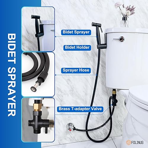 Miniatura 4 de Rociador de bidé para inodoro, rociador de bidé de mano de acero inoxidable con manguera a prueba de fugas de capa Doulbe y válvula en T de latón y