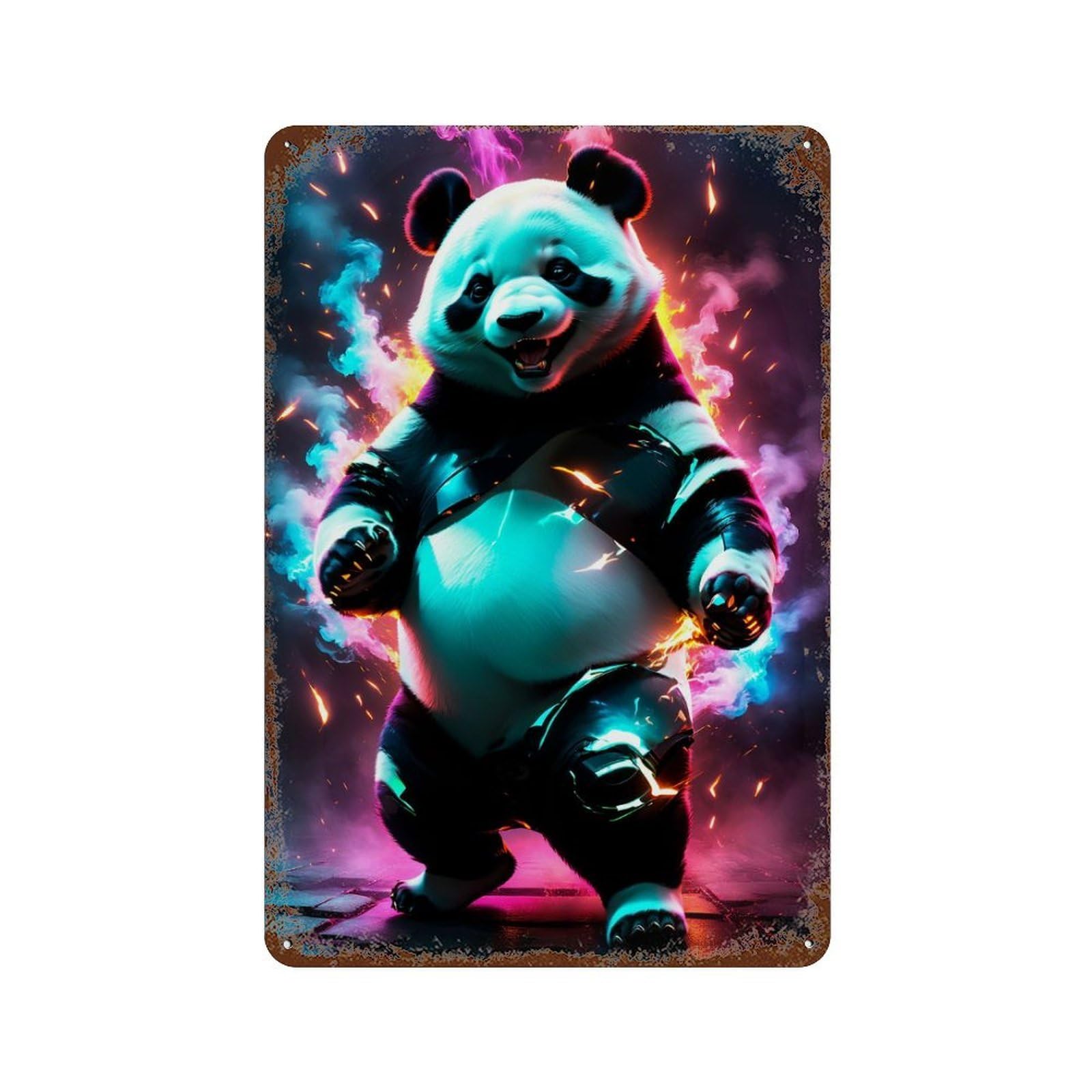 Cool Panda Neon Light Art Rustic Tin Plaque 11.8"x7.9", for Pub, Kitchen And Man Cave Decor, Vintage Wall Decor