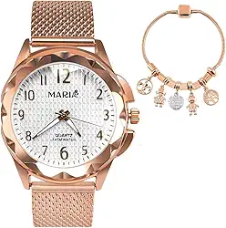 Relógio Feminino Aço Inox a Prova d'Agua com Pulseira Berloque Sofisticada Presente Maravilhoso Mulher