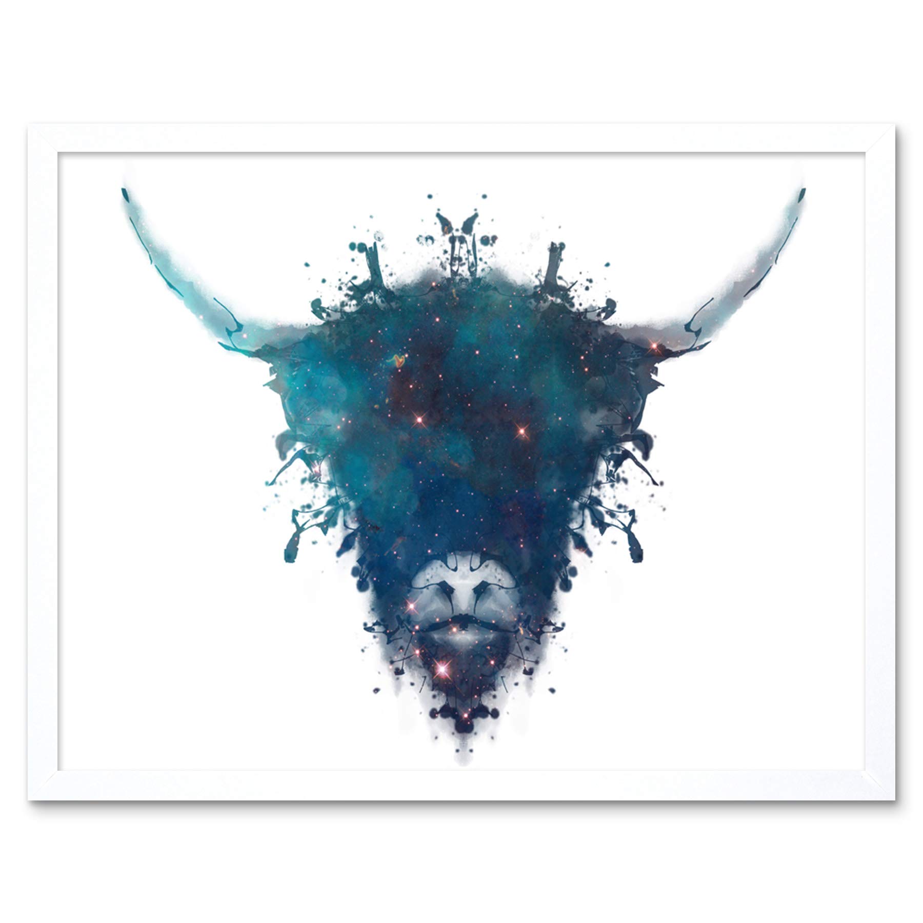 Wee Blue Coo Ink Splat Highland Cow Art Print Framed Poster Wall Decor 12x16 inch
