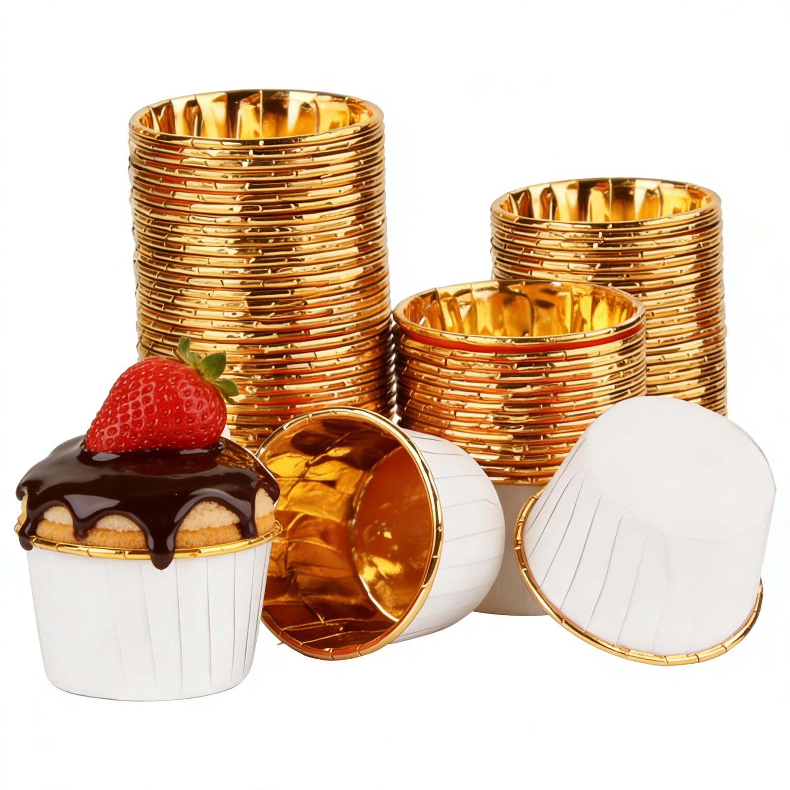 Foil Cupcake Cases, 150PCS Cup Cake Cases, 4.4×3.5cm Cupcake Cases Foiled Muffin Cases for Baking for Birthday Wedding Party(White)