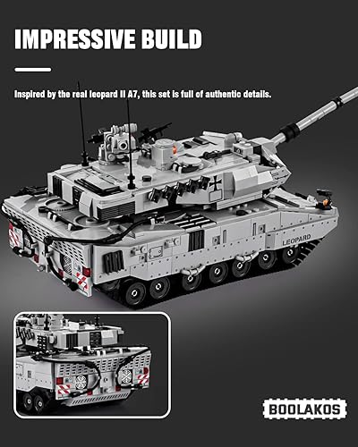 Miniatura 6 de Leopard II - Bloque de construcción de tanque de batalla principal, juego de juguetes de construcción de tanques militares para exhibir, modelo