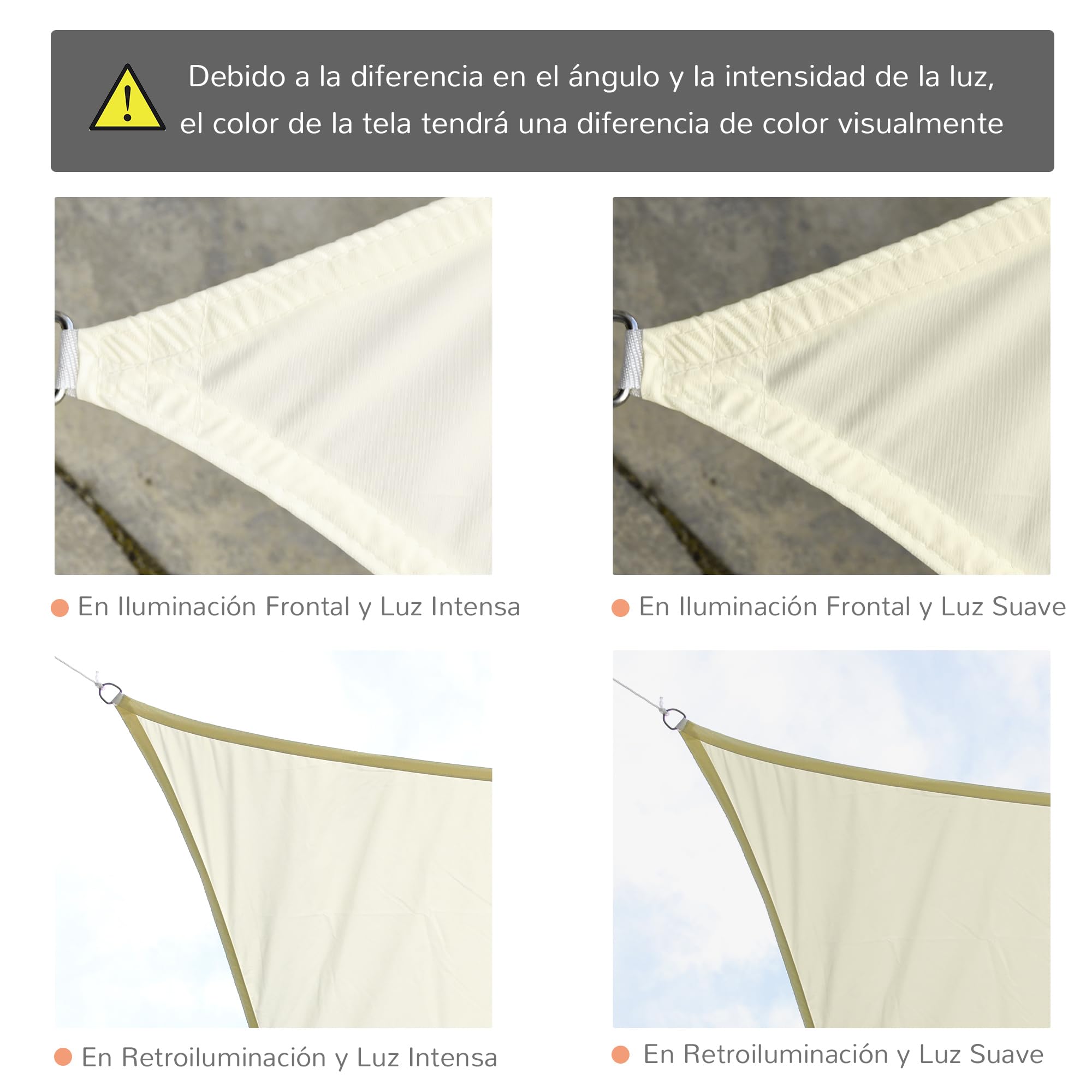 Outsunny Toldo Vela Rectangular 3x4m Resistente al Agua Protección UV Crema | Vela de Sombra, para Terraza Jardín Camping, Poliéster