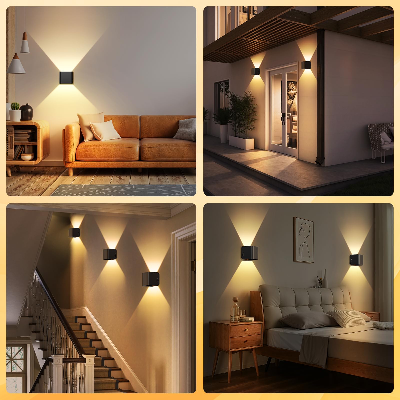 GEARLITE Led Aufladbar Wandleuchte Innen/Aussen mit Bewegungsmelder 2 Stücke, Wandlampe Auf und ab Einstellbarer Lichtstrahl 3000K Warmweiß Außenwandleuchte IPX4 Wasserdichte Wohnzimmer Garten Schwarz