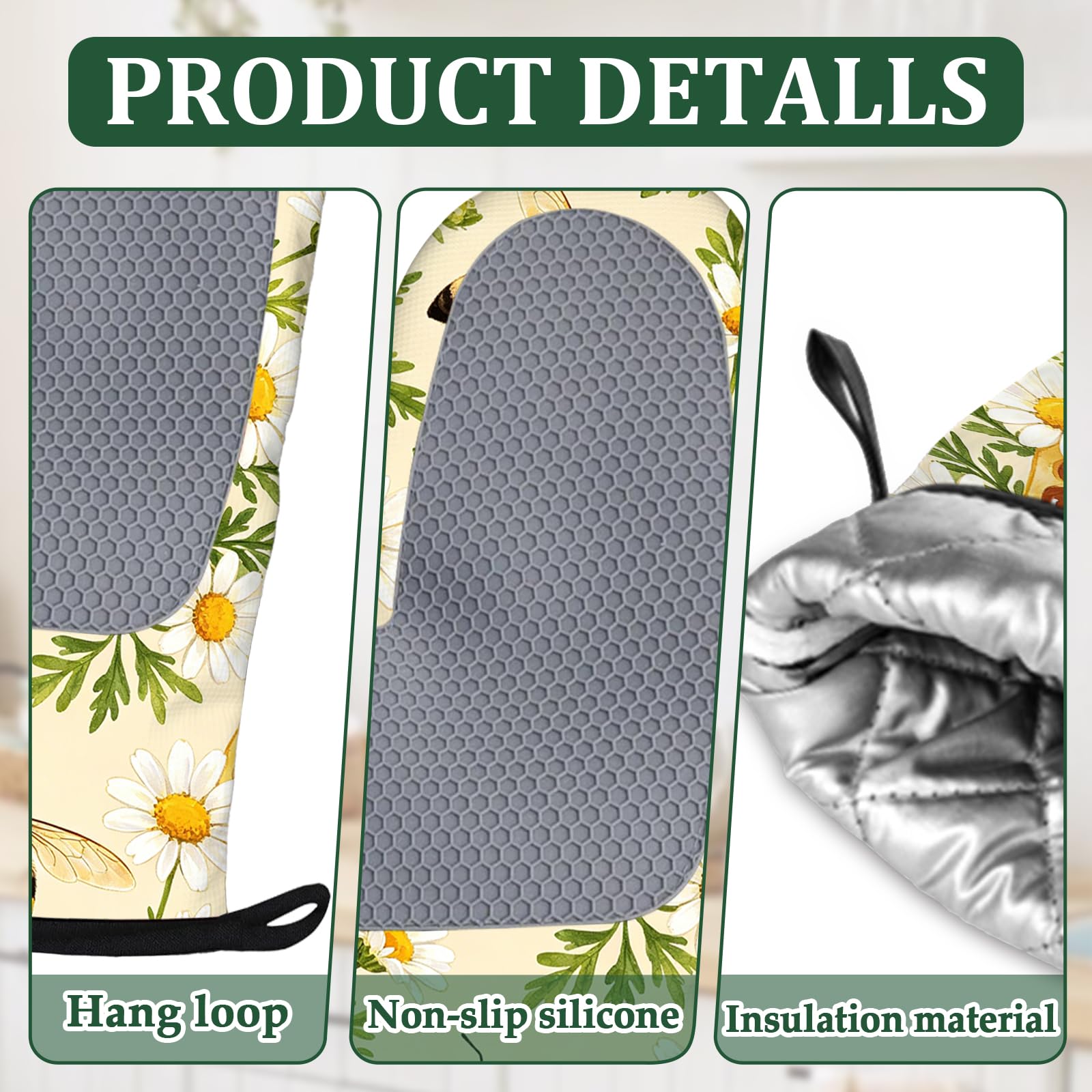 Juego de 4 manoplas de silicona para horno y soportes para ollas, guantes de horno, almohadilla caliente para cocina, hornear, cocinar, asar a la parrilla