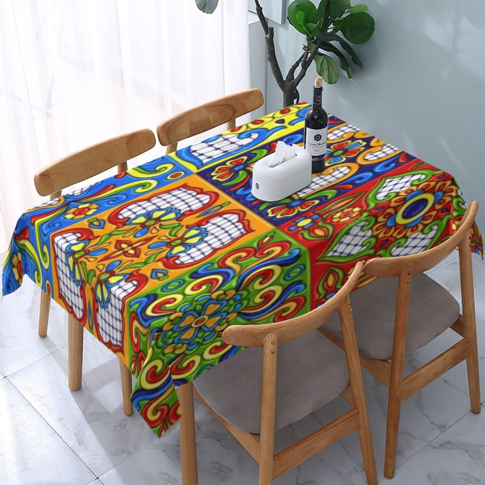 HLBSDM Mexican Talavera Tiles Rectangle Tablecloth, Suitable for Wedding, Party and Restaurant Festival Gathering Event Polyester Fabric Decorative Tablecloth(54x72in)